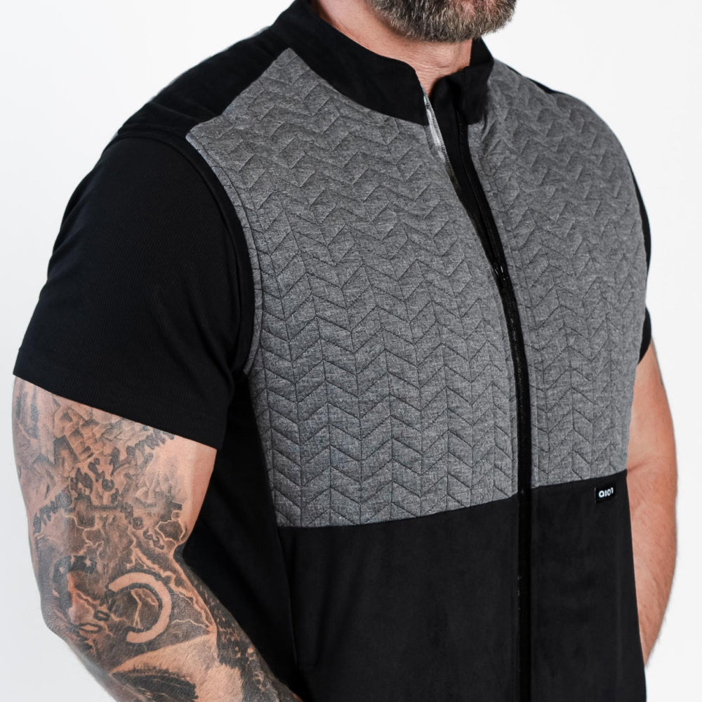 Front view of Aion Boardroom Recovery Vest in Chevron Gray
