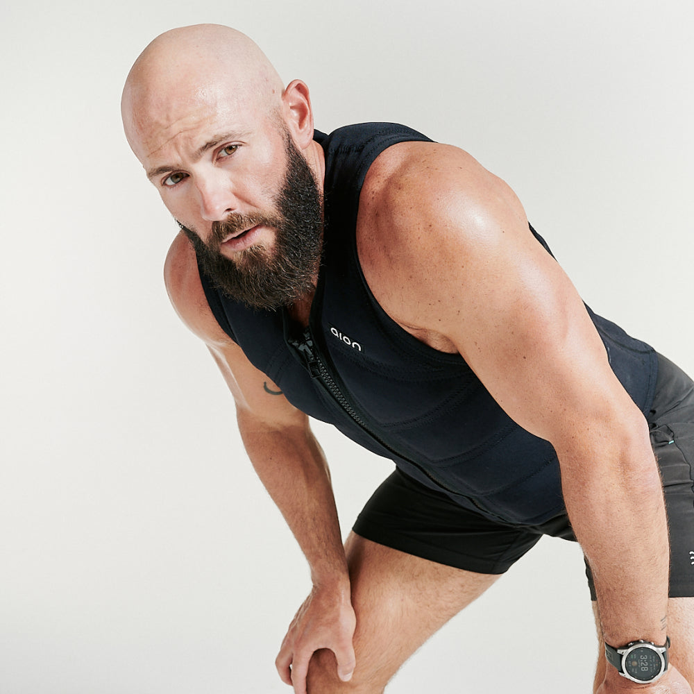 Man cooling down after training in Aion weighted vest | Model: Height: 6'2" Wearing: Size XL