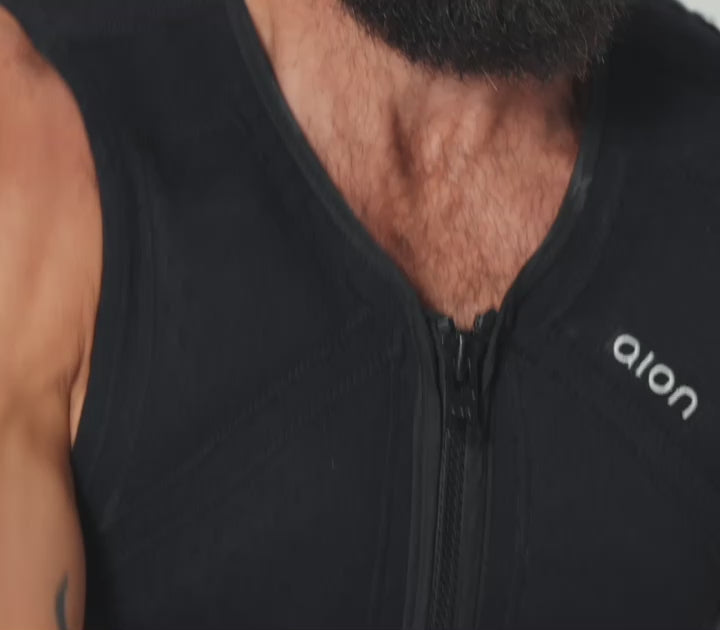 Close-up of adjustable straps on Aion workout vest during workout