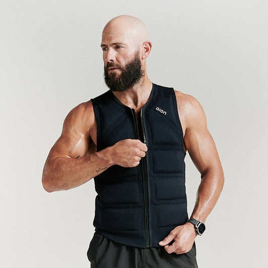 Tall man wearing Aion black resistance weighted workout vest | Model: Height: 6'2" Wearing: Size XL