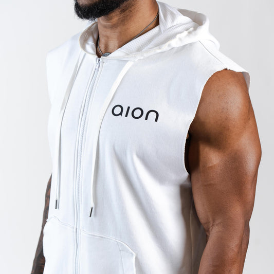 Close-up side view of Aion oversized zip up hoodie